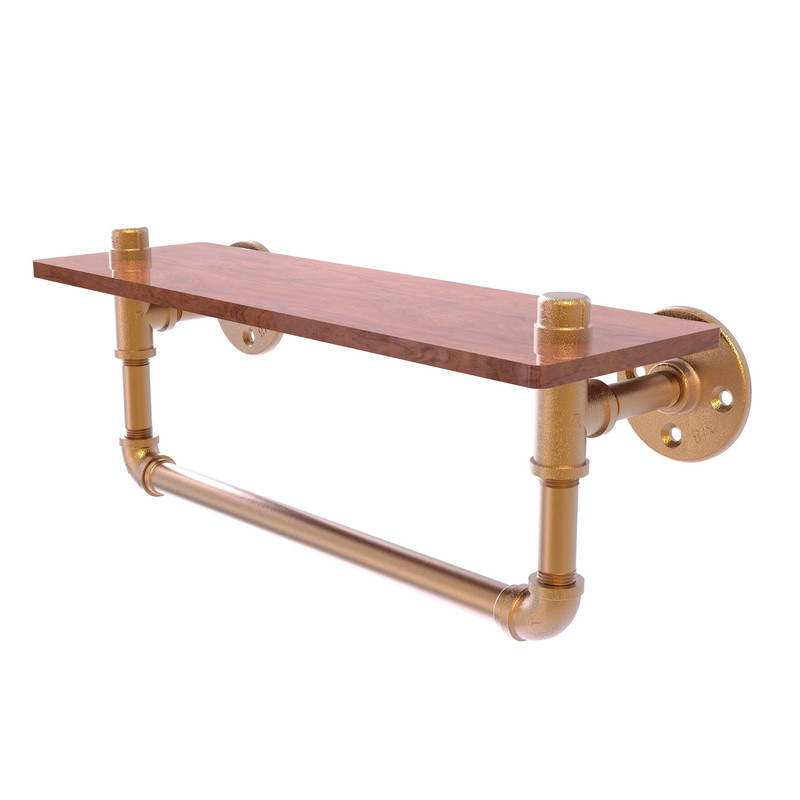 16" Ironwood Shelf with Towel Bar, Brushed Bronze Finish